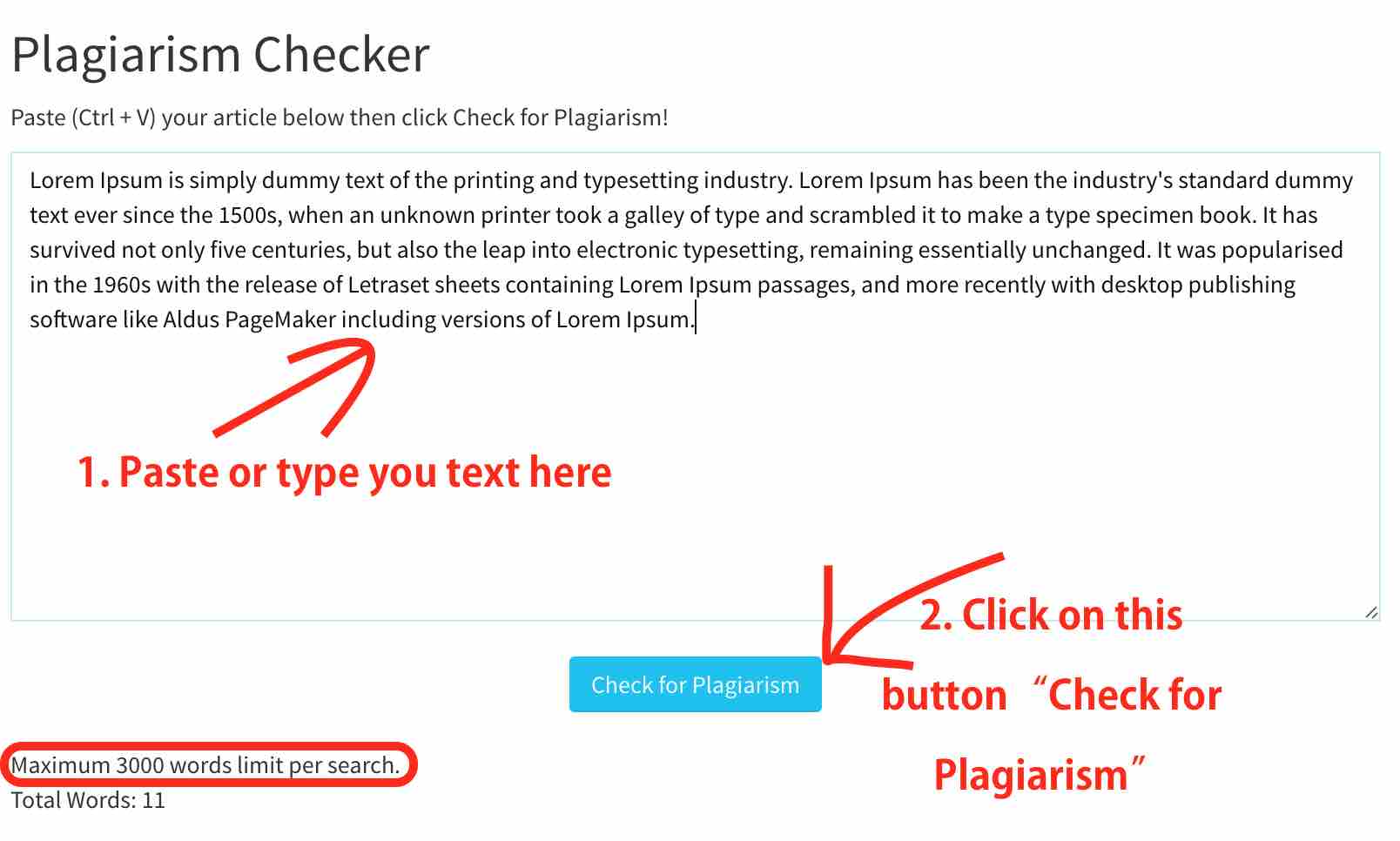 plagiarism checker free online no word limit